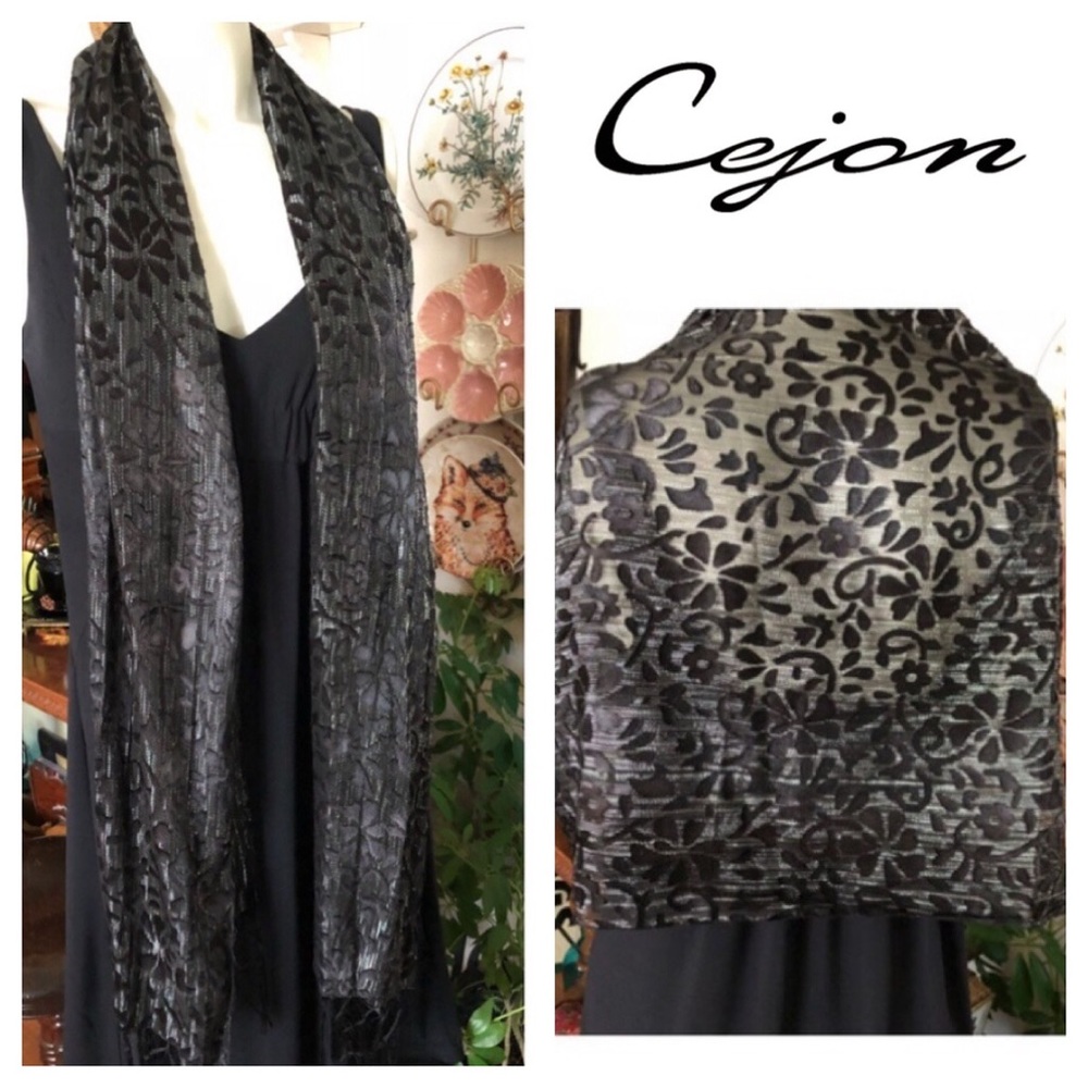 Vintage Black & Silver SCARF WRAP - Picture 2 of 7